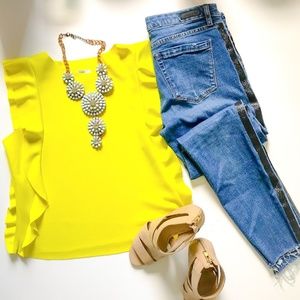 Neon Yellow Ruffled Sleeve Blouse